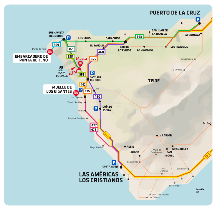 Mapa ampliado sobre cómo llegar al Camino de Masca Mapa ampliado sobre cómo llegar al Camino de Masca